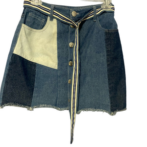 Suncoo Paris Mini Denim Belted Button Front Skirt Women’s 0